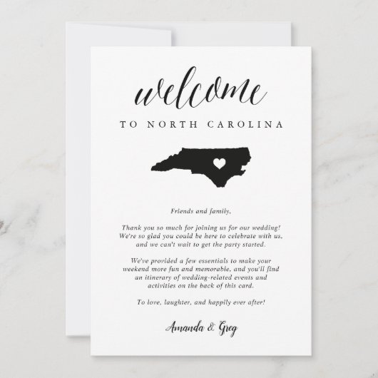 North Carolina Wedding Welcome Letter & Itinerary (Vorderseite)