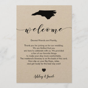 North Carolina Wedding Welcome Letter & Itinerary Programm