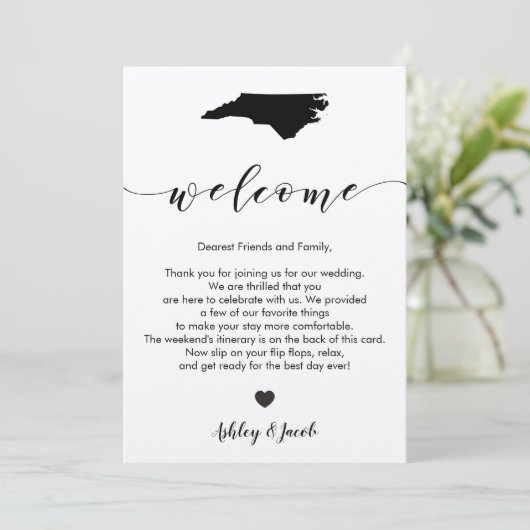 North Carolina Wedding Welcome Letter & Itinerary Programm (Stehend Vorderseite)