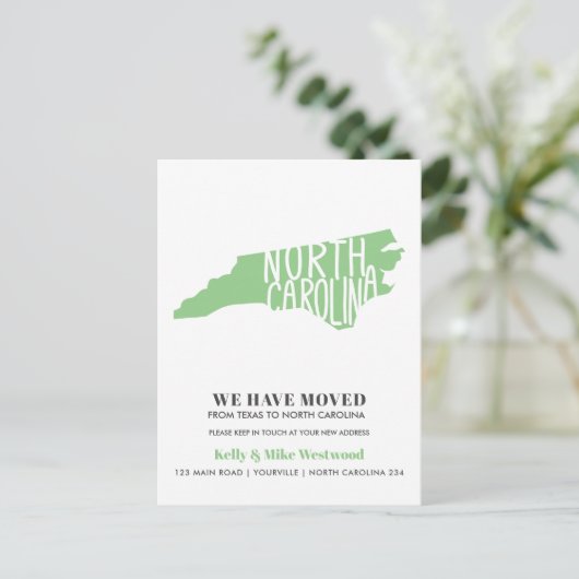 NORTH CAROLINA Wir haben neue Adresse Neue Zuhause Postkarte (Stehend Vorderseite)