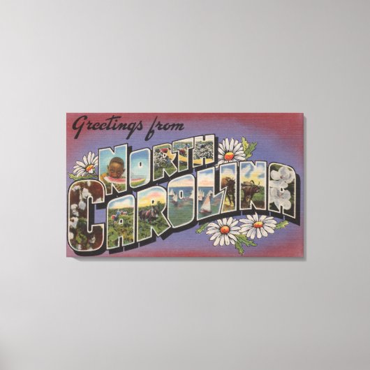 North CarolinaGroße Buchstabenszenen 4 Leinwanddruck (Vorderseite)
