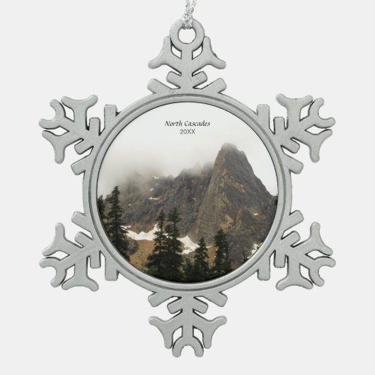 North Cascades Mountain Foto Schneeflocken Zinn-Ornament (Vorderseite)