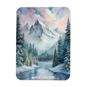 North Cascades Nationalpark Wasserfarben Malereien Magnet