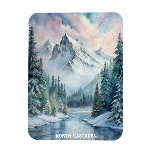 North Cascades Nationalpark Wasserfarben Malereien Magnet (Vertikal)