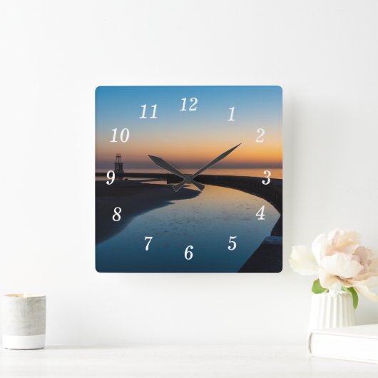 North Chicago Lighthouse Dawn Wall Clock Quadratische Wanduhr (Zuhause)