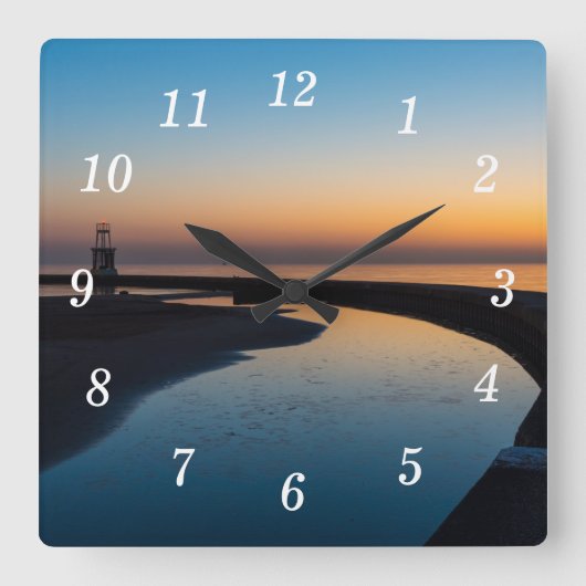 North Chicago Lighthouse Dawn Wall Clock Quadratische Wanduhr (Vorderseite)