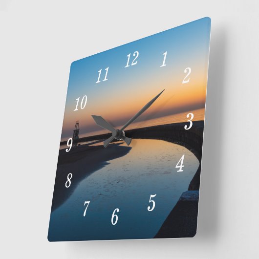North Chicago Lighthouse Dawn Wall Clock Quadratische Wanduhr (Winkel)