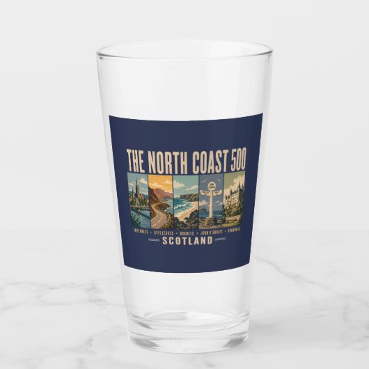 North Coast 500 Scotland Landmarks Illustration Glas (Vorderseite)