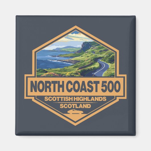 North Coast 500 Scotland Travel Art Abzeichen Magnet (Vorne)