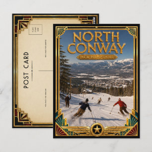North Conway New Hampshire Vintage Art Deco Golden Postkarte