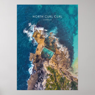 North Curl, Australia Travel Illustration Poster