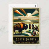 North Dakota | Art Deco Postkarte (Vorne/Hinten)