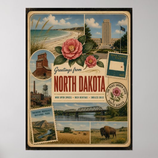 North Dakota Authentischer Vintage-Stil Poster (Vorne)