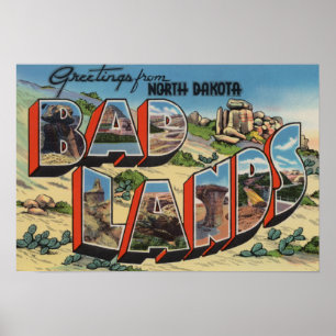 North Dakota - Badlands - Große Buchstabenszenen Poster