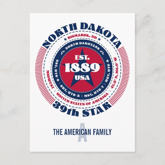 North Dakota, Bismarck, ND, Patriotic, Monogram Postkarte (Vorderseite)