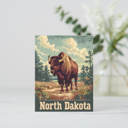 North Dakota Bison Vintag Postkarte (Stehend Vorderseite)