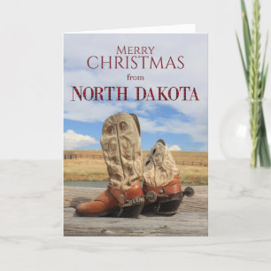 North Dakota Cowboy Boot Weihnachtskarte Feiertagskarte