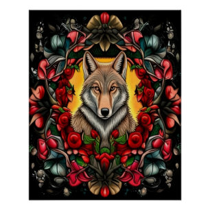 North Dakota Coyote Umgeben von der Rose Prairie Poster
