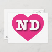 North Dakota Hot Pink Heart - I Liebe ND Postkarte (Vorne/Hinten)