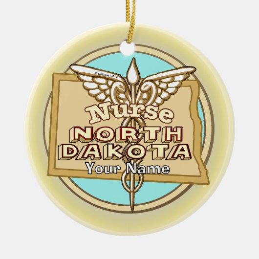 North Dakota Nurse Caduceus  Keramik Ornament (Vorne)