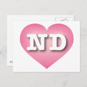 North Dakota Pink Fade Heart - I Liebe ND Postkarte (Vorne/Hinten)