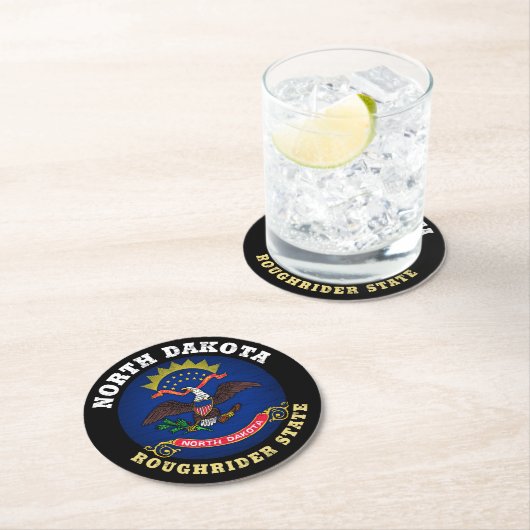 NORTH DAKOTA ROUGHRIDER STAAT FLAG RUNDER PAPPUNTERSETZER (Vor Ort)