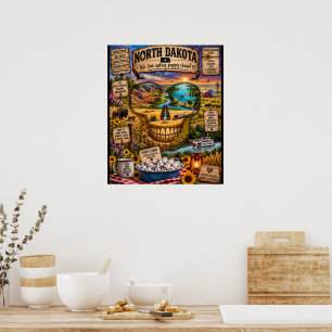 North Dakota Schädel Kunst Druck   State of Mind Poster