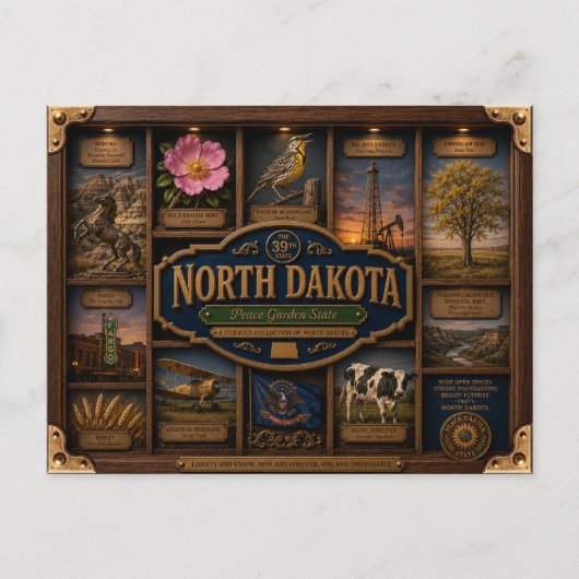 North Dakota Shadow Box 3D Figurine Staat Postkarte (Vorderseite)