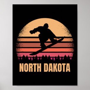 North Dakota Snowboarden Vintage Nd Boarder Retro Poster