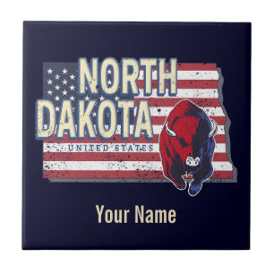 North Dakota Staat United Staaten Retro Map Vintag Fliese