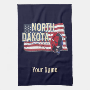 North Dakota Staat United Staaten Retro Map Vintag Geschirrtuch