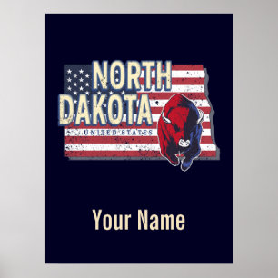 North Dakota Staat United Staaten Retro Map Vintag Poster