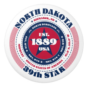 North Dakota US Staat Red White Blue Typografy Keramikknauf