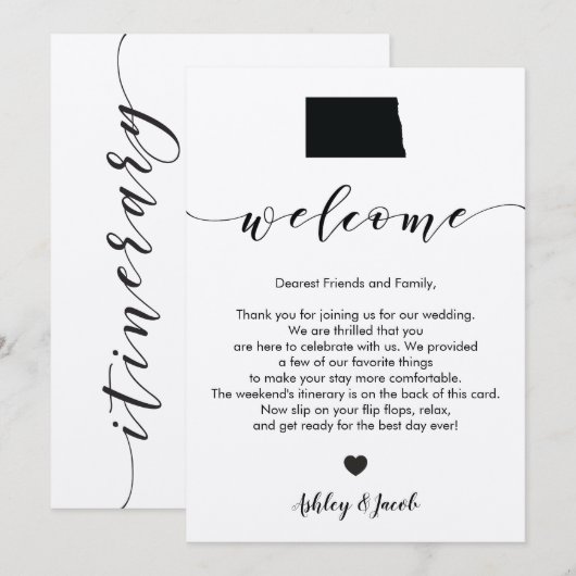 North Dakota Wedding Welcome Letter & Itinerary Programm (Vorne/Hinten)