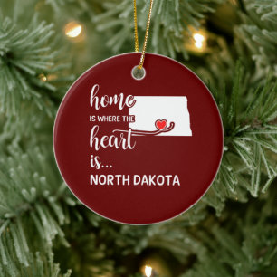 North Dakota Zuhause ist das Herz Keramik Ornament