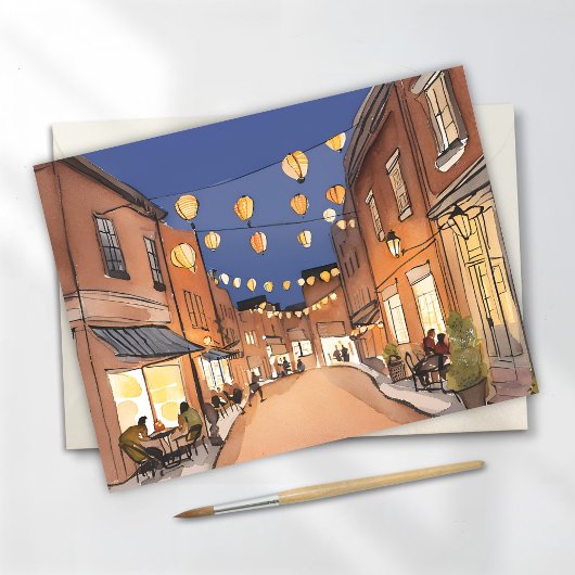 North End Italian District Boston Watercolor Card