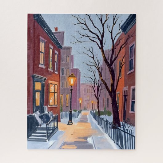 North End Winter Boston Watercolor Painting Puzzle (Vertikal)