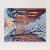 North End Winter Boston Watercolor Painting Puzzle (Horizontal)