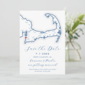 North Falmouth MA Cape Cod Map Navy Blue Wedding Save The Date (Stehend Vorderseite)