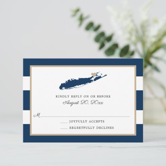 North Fork Long Island mit Herz Wedding RSVP Karte (Stehend Vorderseite)