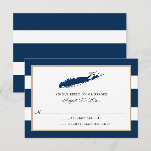 North Fork Long Island mit Herz Wedding RSVP Karte (Vorne/Hinten)