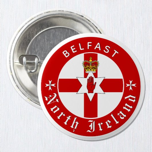 North Ireland Button, Belfast, Irish Ulster Flag Button