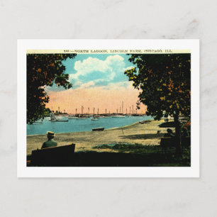 North Lagoon, Lincoln Park, Chicago Vintage Postkarte