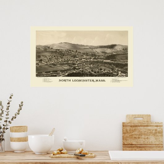 North Leominster, MA Panoramic Map - 1887 Poster (Küche)