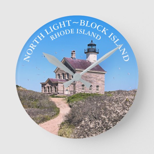 North Lighthouse, Block Island RI Wall Clock Runde Wanduhr (Vorderseite)