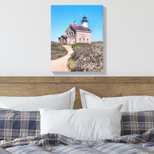 North Lighthouse, Block Island Wrapped Canvas Leinwanddruck (Insitu (Schlafzimmer))