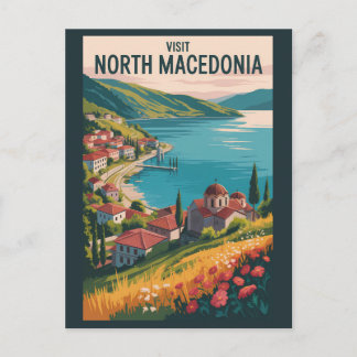 North Macedonia Skyline Illustration Travel Art Postkarte