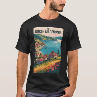 North Macedonia Skyline Illustration Travel Art T-Shirt