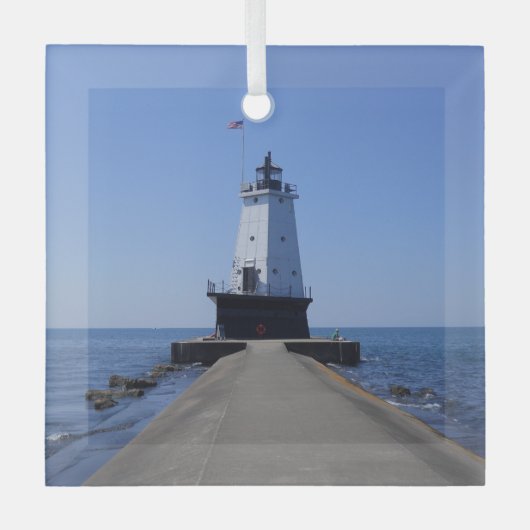 North Pierhead Lighthouse, Ludington, MI Ornament Aus Glas (Vorderseite)
