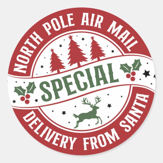 North Pole Air Mail Santa Delivery Runder Aufkleber (Vorderseite)